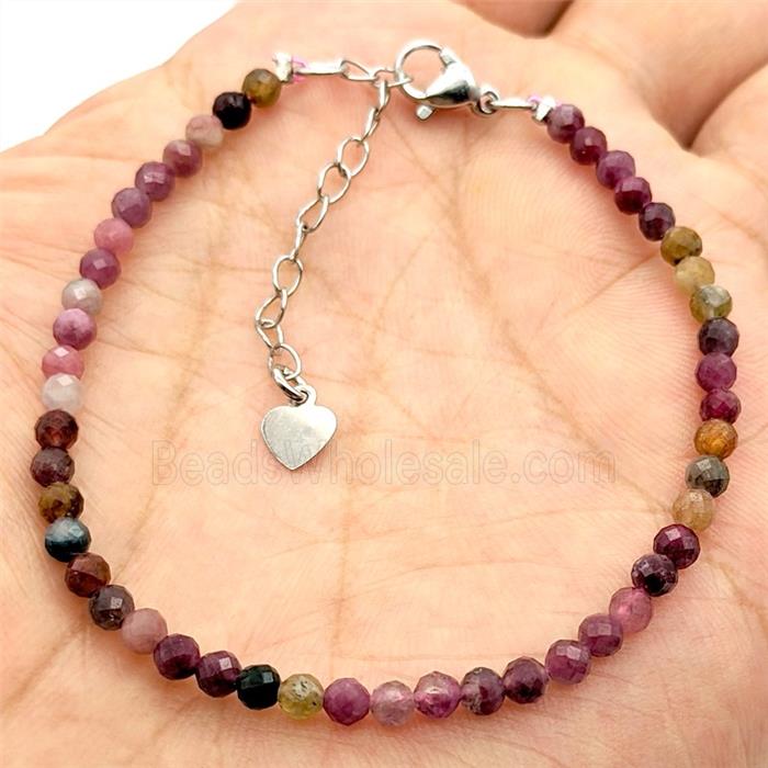 Natural Multicolor Tourmaline Bracelet With Copper Clasp Platinum Plated