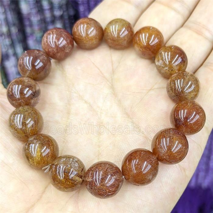 Natural Brown Rutilated Quartz Bracelets Round Stretch
