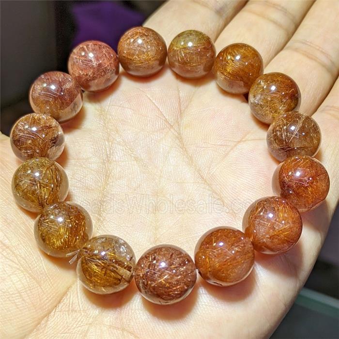 Natural Brown Rutilated Quartz Bracelets Round Stretch
