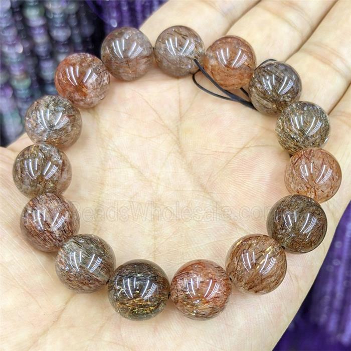 Natural Blackgold Super7 Rutilated Quartz Bracelets Round Stretch