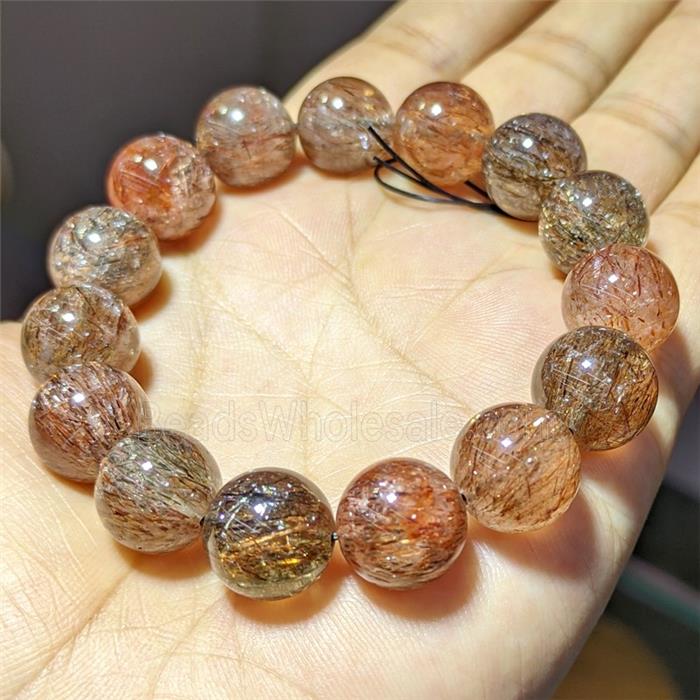 Natural Blackgold Super7 Rutilated Quartz Bracelets Round Stretch
