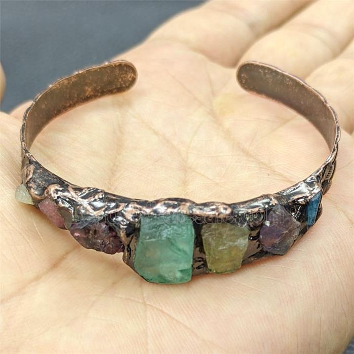 Copper Bangle Pave Gemstone Antique Red