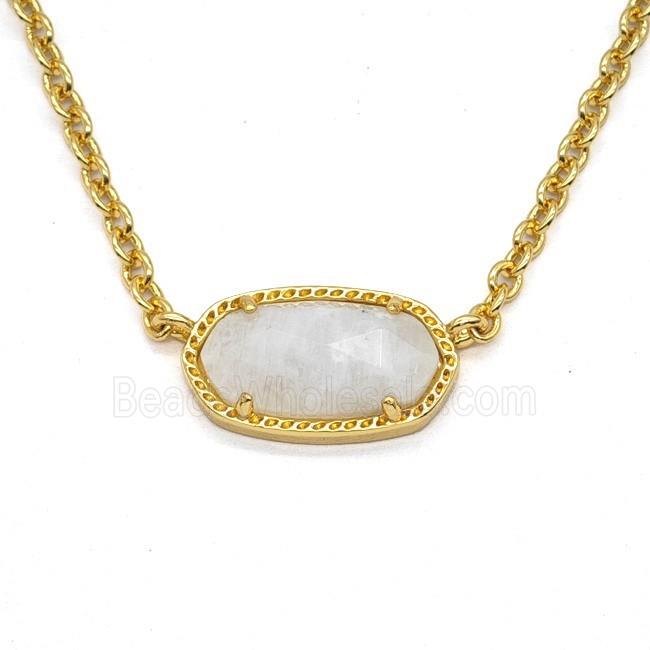 White Moonstone Copper Necklace Gold Plated