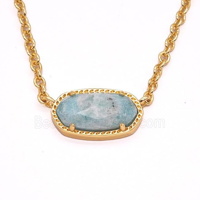 Green Amazonite Copper Necklace Gold Plated