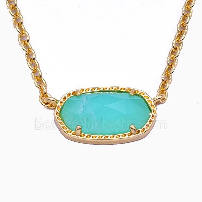 Green Chrysoprase Copper Necklace Gold Plated