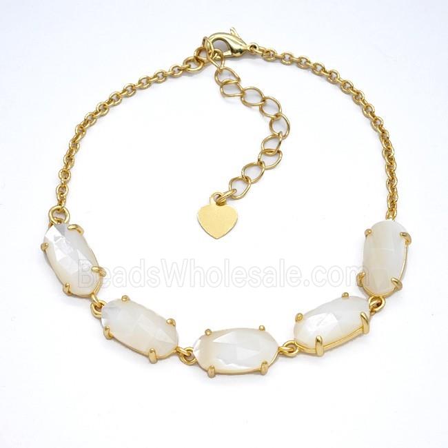 White MOP Shell Copper Bracelet Gold Plated