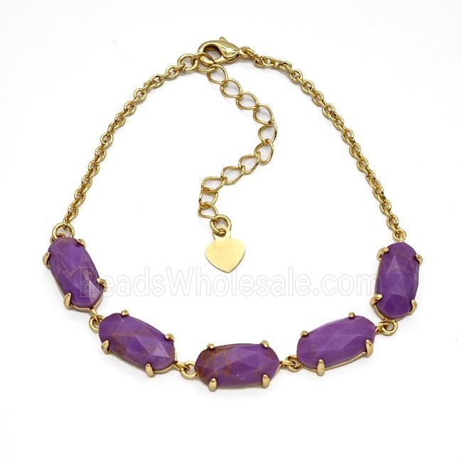 Purple Phosphosiderite Copper Bracelet Gold Plated