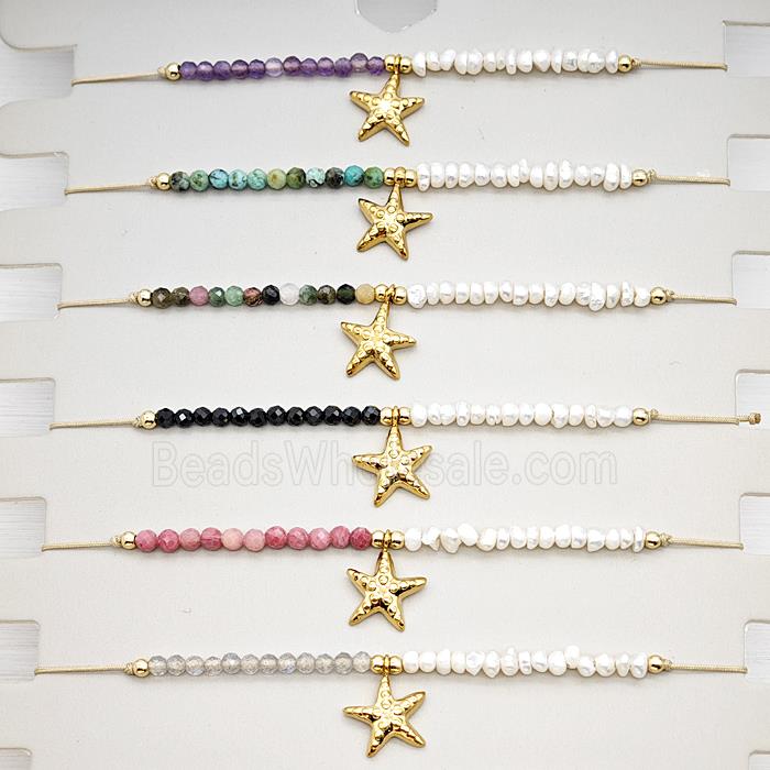 Gemstone Pearl Bracelet With Starfish Mixed