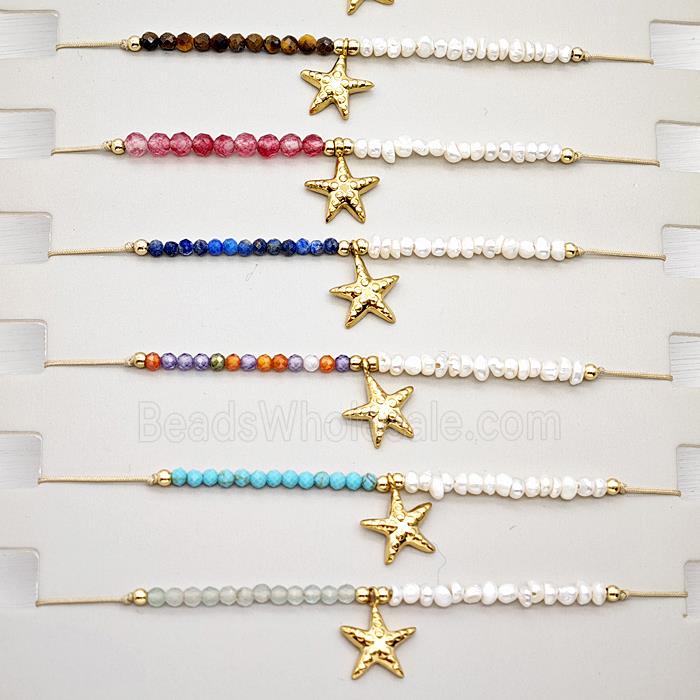Gemstone Pearl Bracelet With Starfish Mixed