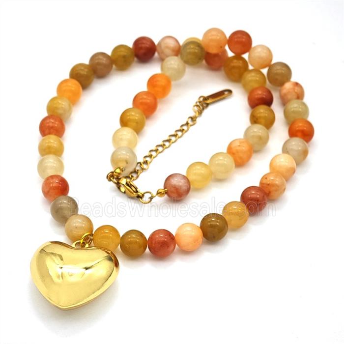 Red Aventurine Necklace With Copper Heart