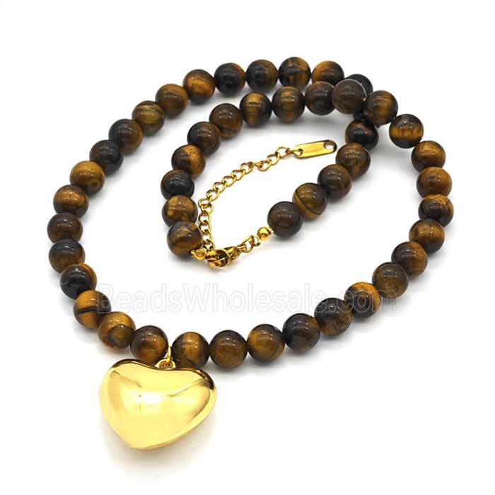 Tiger Eye Stone Necklace With Copper Heart