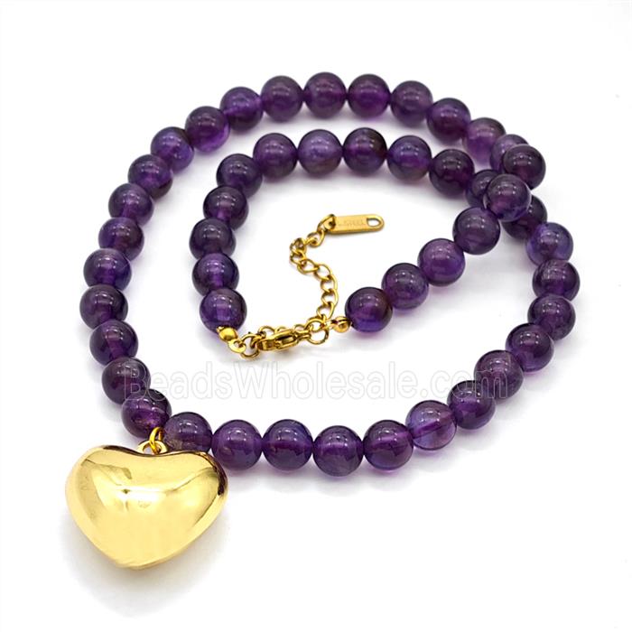 Purple Amethyst Necklace With Copper Heart