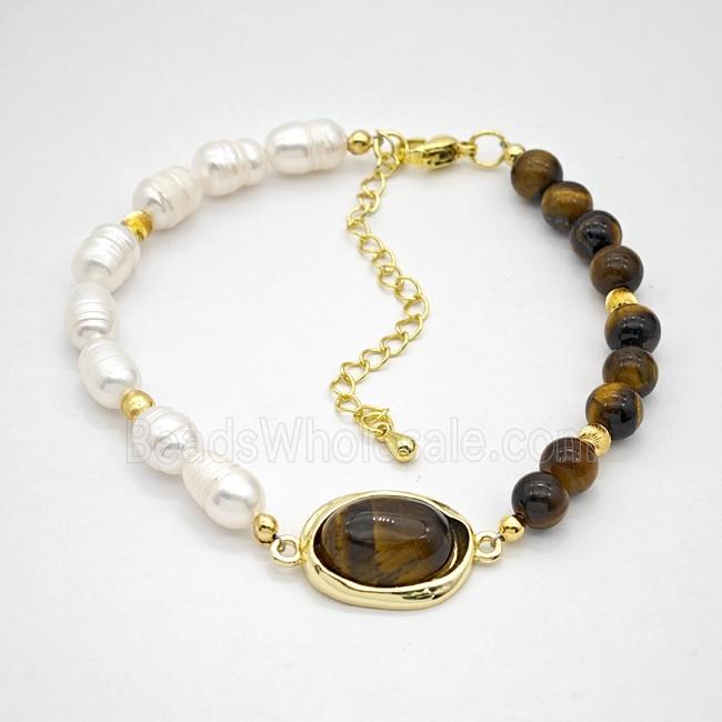 TigerEye Stone And Pearl Bracelets Adjustable
