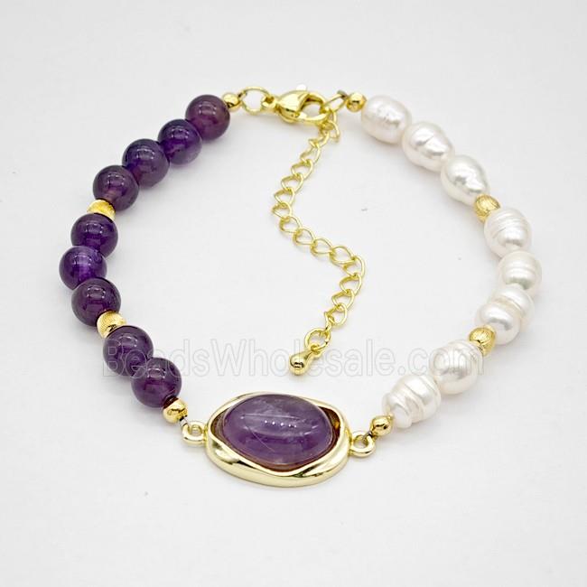 Purple Amethyst And Pearl Bracelets Adjustable