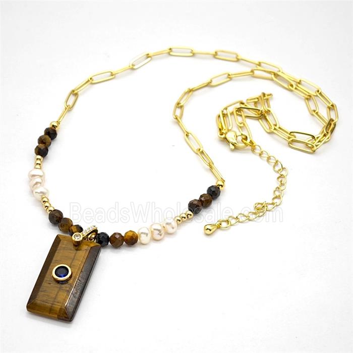 Tiger Eye Stone Pendant Copper Chain Necklaces