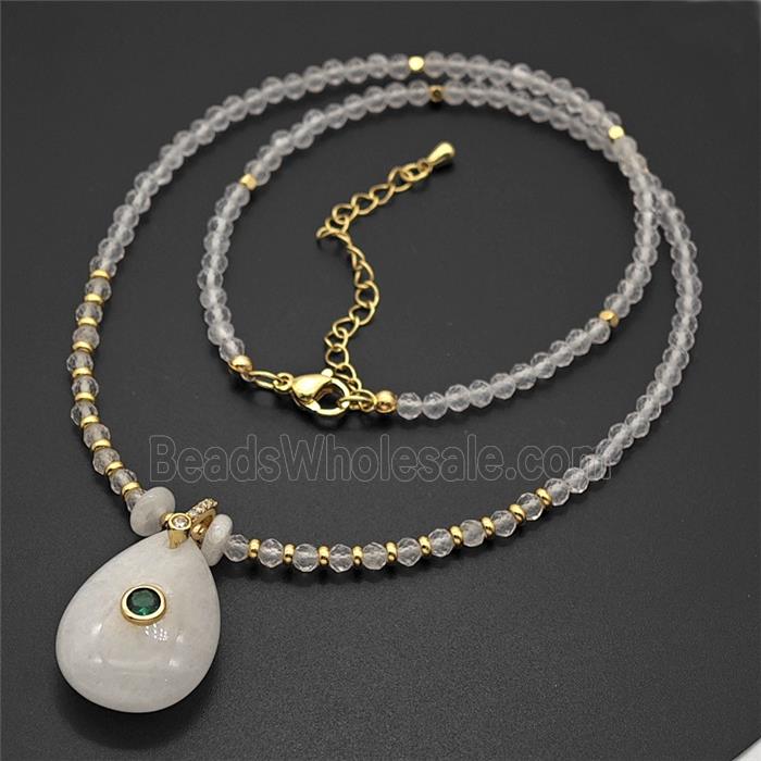 White Crystal Quartz Teardrop Pendant Clear Quartz Chain Necklaces