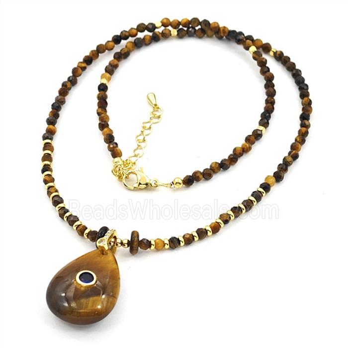 TigerEye Stone Teardrop Pendant Necklaces