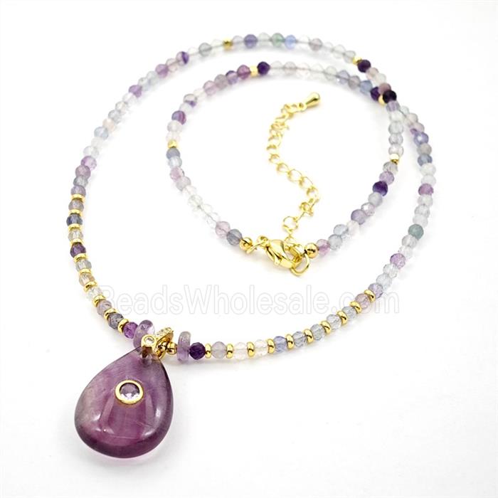 Fluorite Teardrop Pendant Necklaces