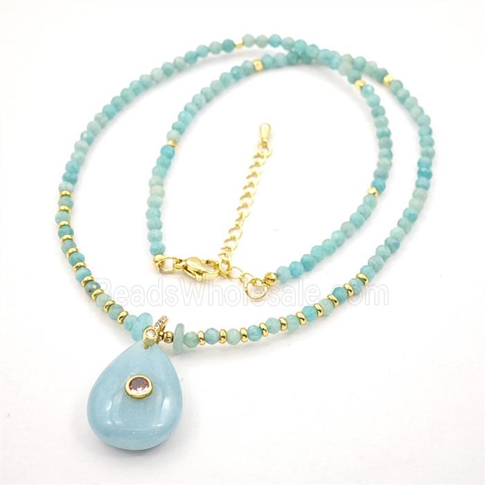 Green Amazonite Teardrop Pendant Necklaces
