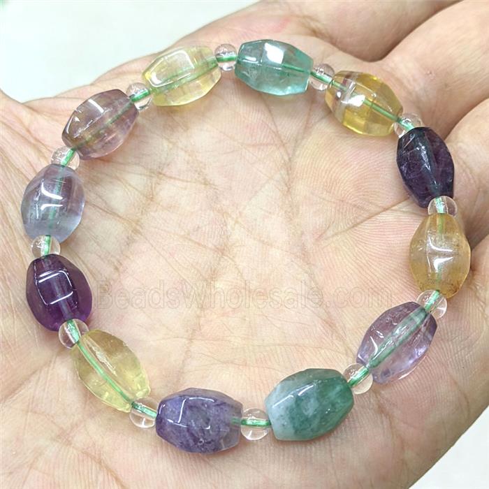 Natural Fluorite Bracelets Barrel Multicolor Stretchy