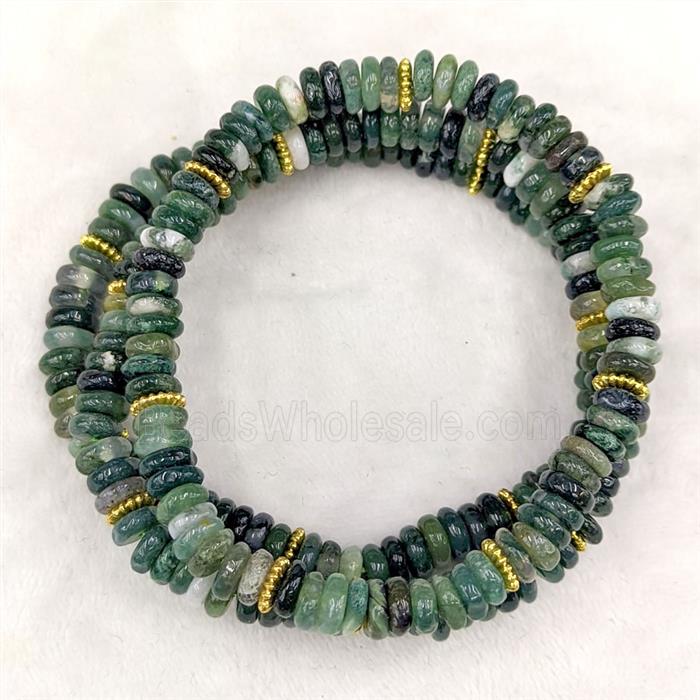 Green Moss Agate Bracelets Stretchy Heishi