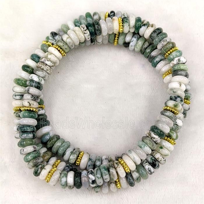 Green Tree Agate Bracelets Stretchy Heishi