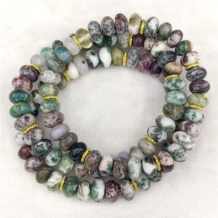 Green Tree Agate Bracelets Stretchy Rondelle