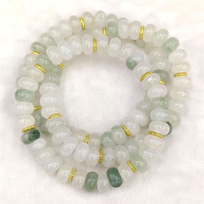 White Green Ice Jadeite Bracelets Stretchy Rondelle