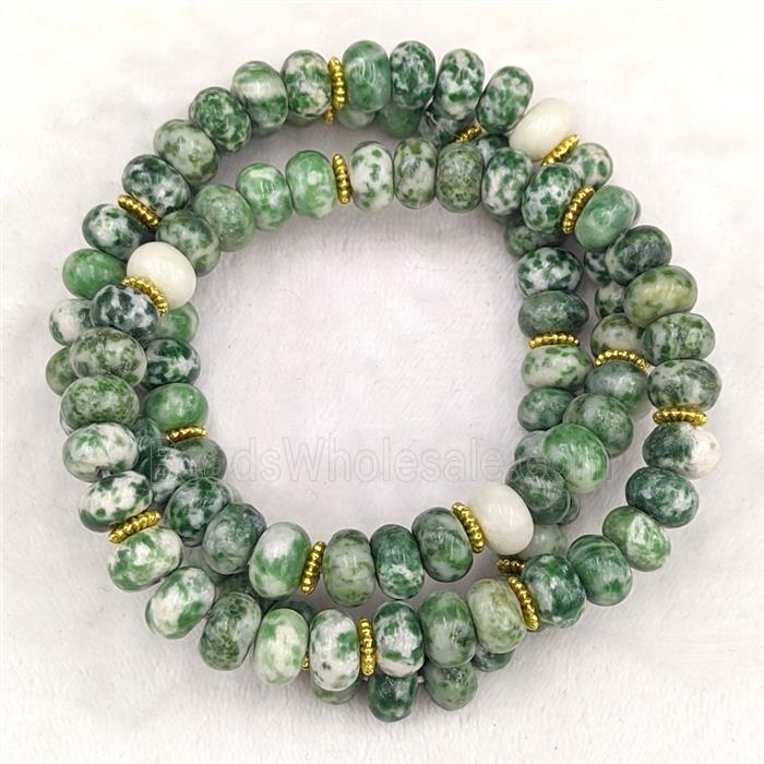 Green Dalmatian Jasper Bracelets Stretchy Rondelle