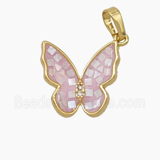 Copper Butterfly Pendant Pave Shell 18K Gold Plated