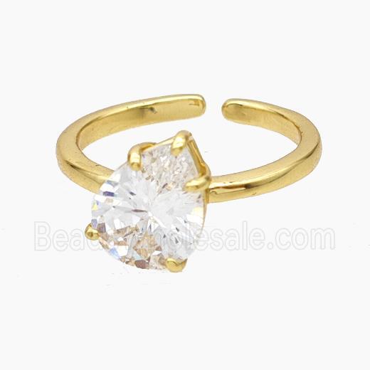 Copper Ring Pave White Zirconia Teardrop Gold Plated