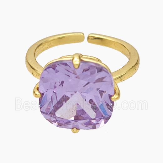 Copper Ring Pave Purple Zirconia Gold Plated