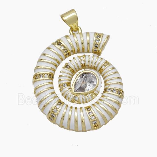 Nautilus Charms Copper Conch Shell Pendant Pave Zirconia White Enamel Gold Plated