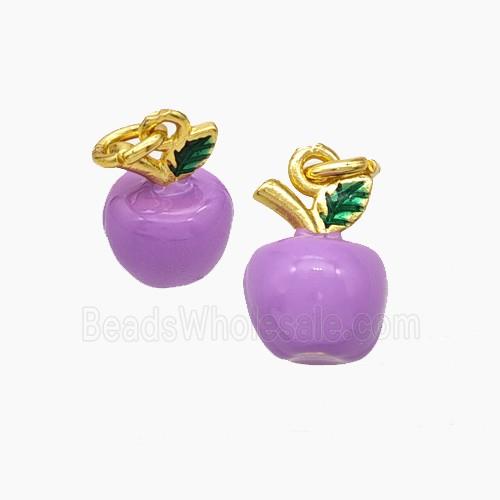 Copper Apple Pendant Lavender Enamel Gold Plated