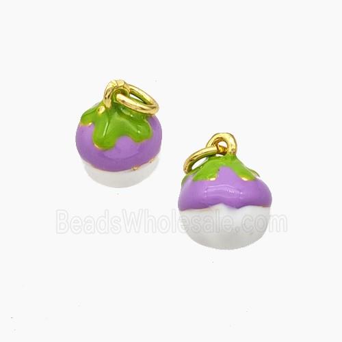 Copper Fruit Pendant White Lavender Enamel Gold Plated