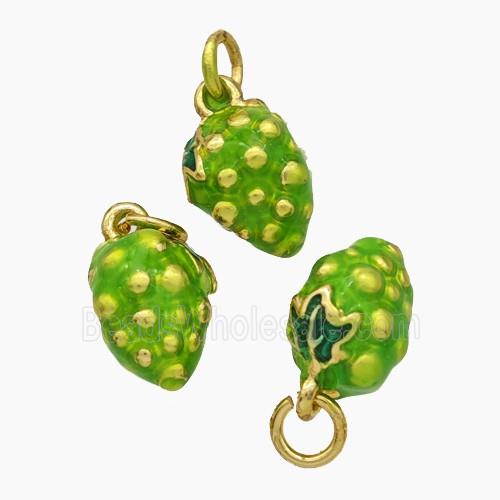 Copper Strawberry Pendant Green Enamel Gold Plated