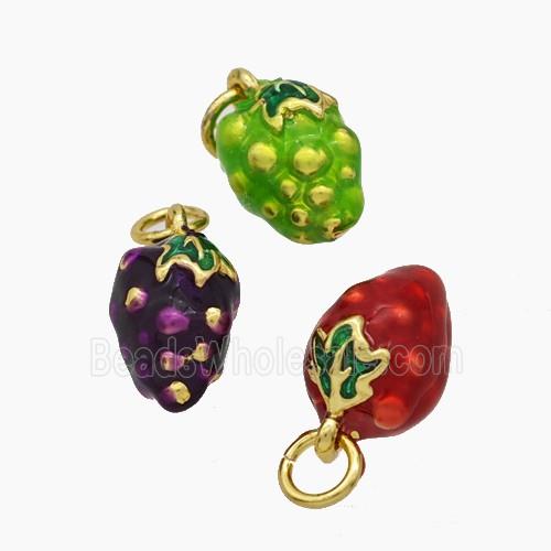 Copper Strawberry Pendant Enamel Gold Plated Mixed