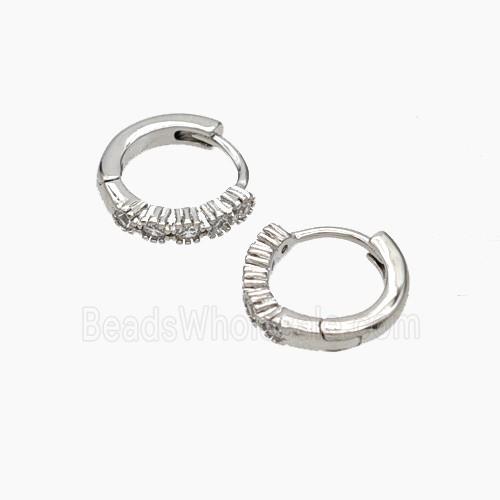 Copper Hoop Earrings Micropave Zirconia Platinum Plated