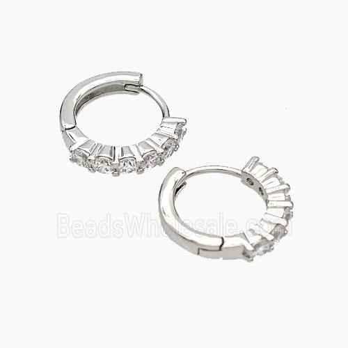 Copper Hoop Earrings Micropave Zirconia Platinum Plated