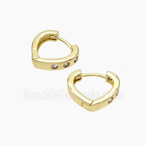 Copper Hoop Earrings Micropave Zirconia Heart Gold Plated