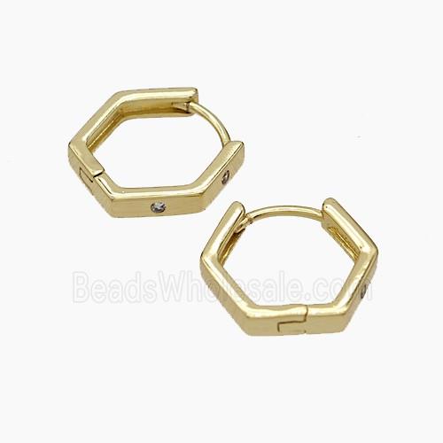 Copper Hexagon Hoop Earrings Micropave Zirconia Gold Plated