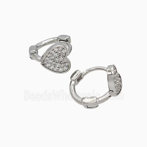 Copper Hoop Earrings Micropave Zirconia Heart Platinum Plated