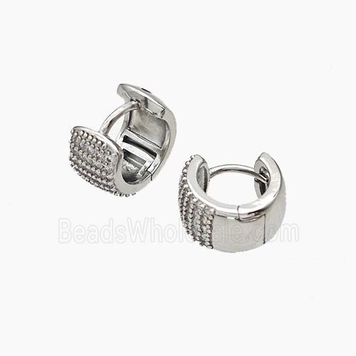 Copper Hoop Earrings Micropave Zirconia Platinum Plated