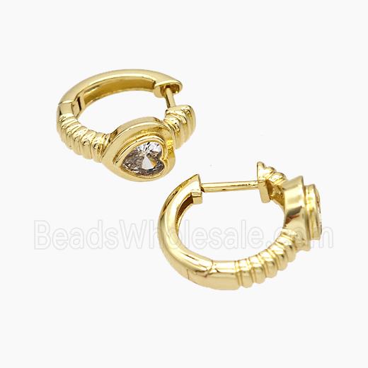 Copper Latchback Earrings Micropave Zirconia Heart Gold Plated