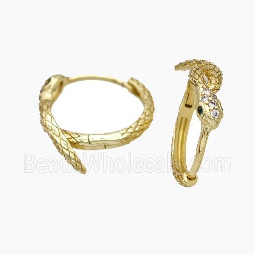 Copper Hoop Earrings Micropave Zirconia Snake Gold Plated