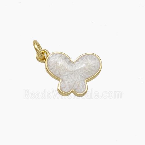 Copper Butterfly Pendant White Painted Gold Plated