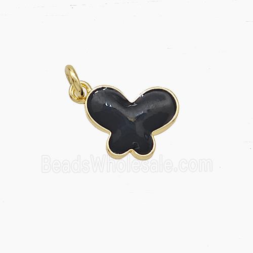 Copper Butterfly Pendant Black Enamel Gold Plated
