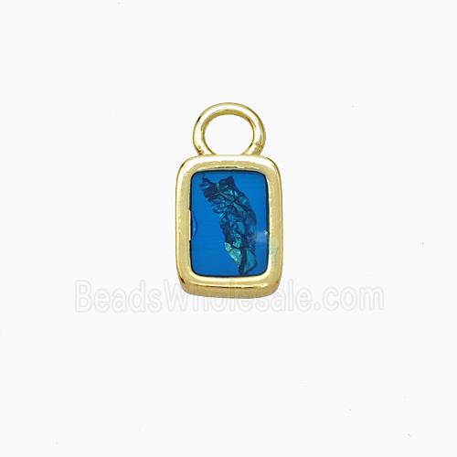 Copper Rectangle Pendant Pave Blue Resin Gold Plated
