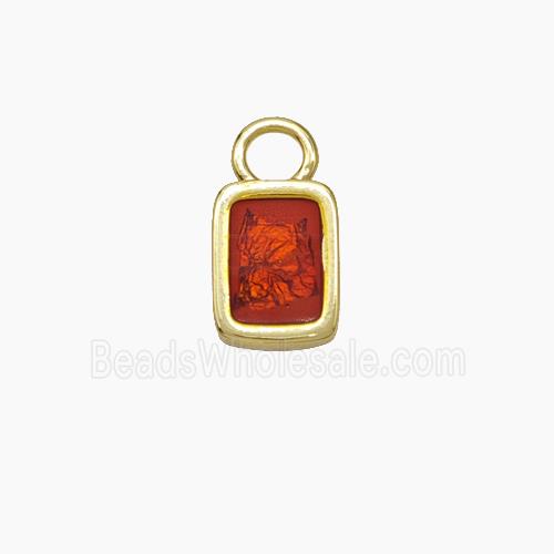 Copper Rectangle Pendant Pave Red Resin Gold Plated