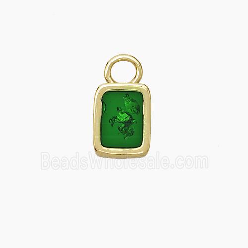 Copper Rectangle Pendant Pave Green Resin Gold Plated